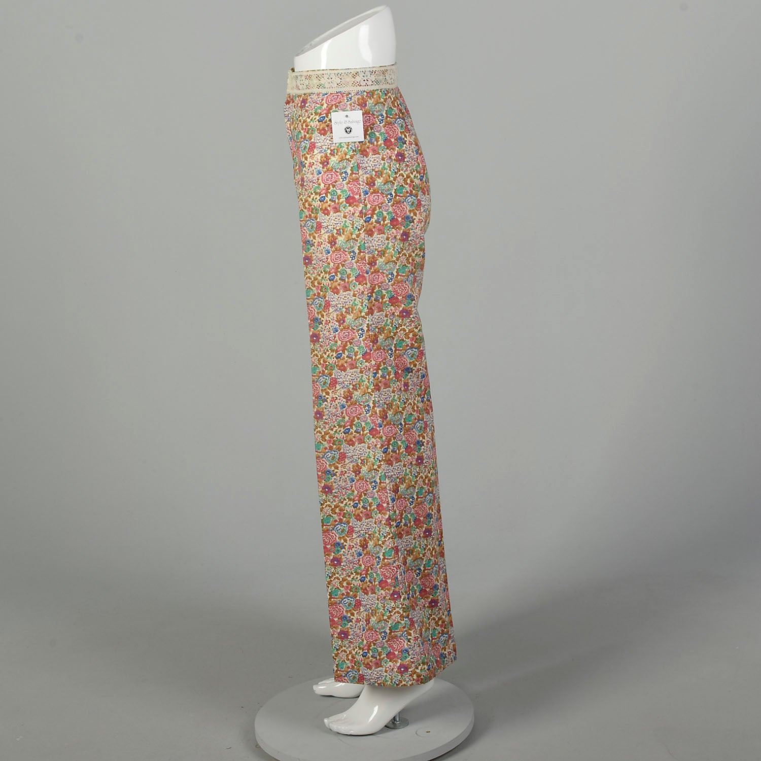 XS 1970s Pants Flower Print Bohemian Hippie Wide Leg Bell Bottoms