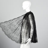 1980s Black & Silver Lace Swing Coat Galanos