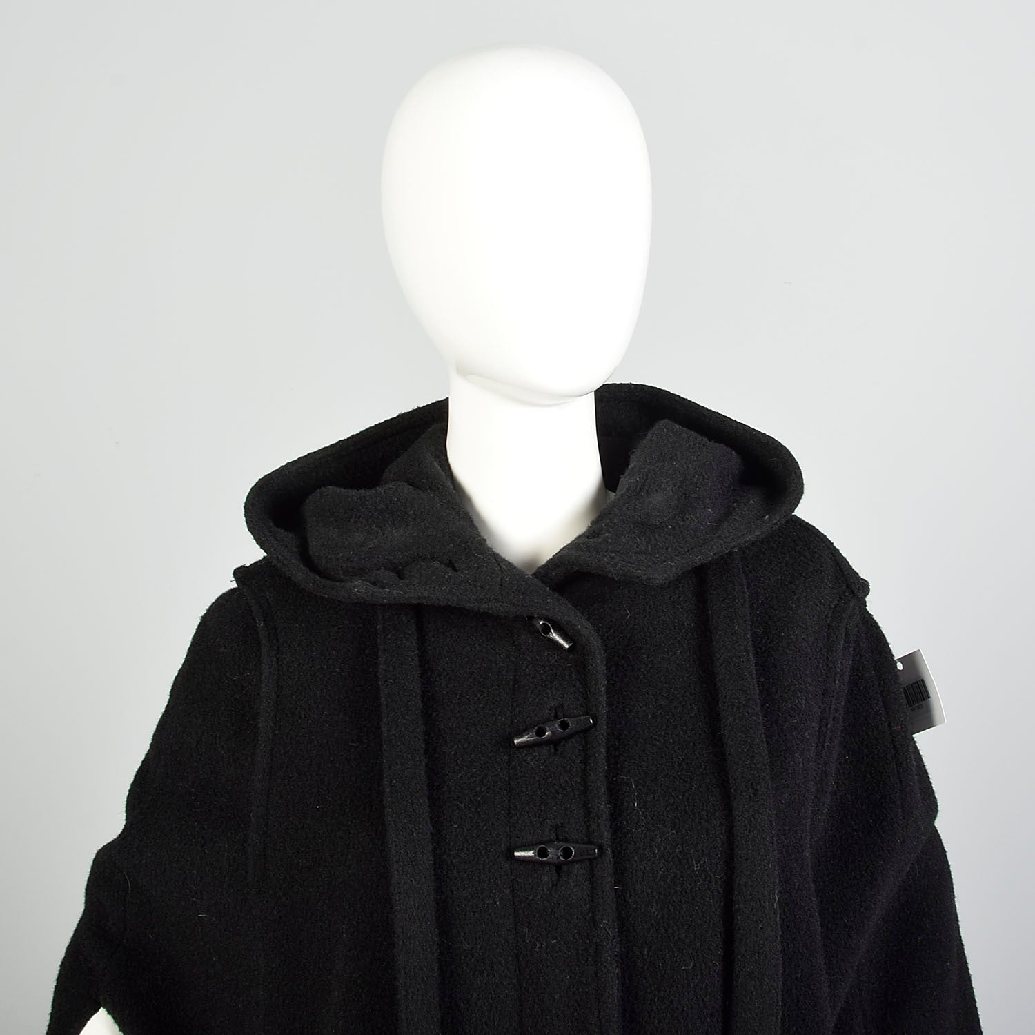 OSFM 1980s Heavy Hooded Wool Cape Black Winter Cloak Wool Hood Thick