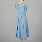 Large 1950s Dress Blue Swiss Dot Collar Casual Day Dress