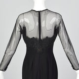 1990s Carmen Marc Valvo Black Dress with Illusion Neckline