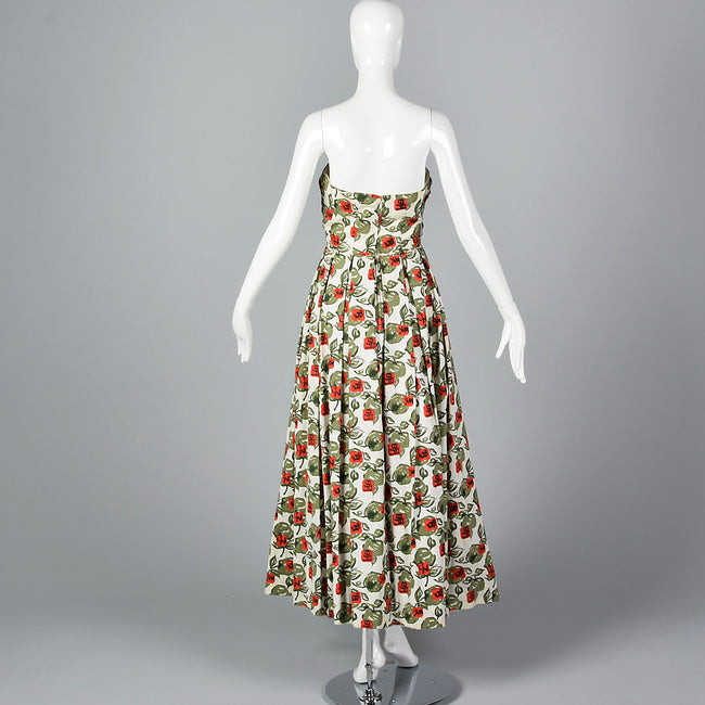 1950s Horrockses Novelty Print Strapless Dress