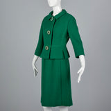 1960s Emerald Green Boucle Wool Skirt Suit
