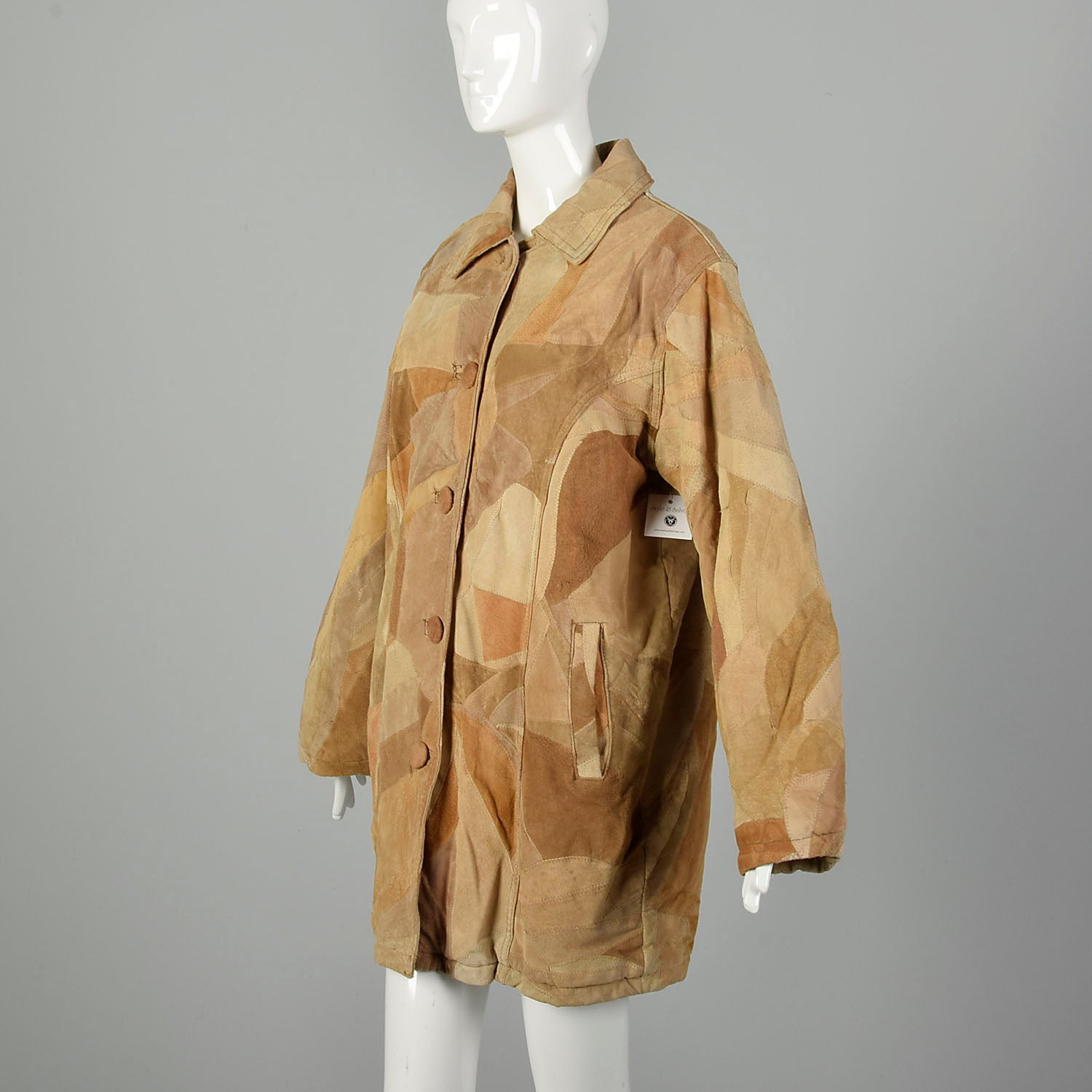Large 1990s Patchwork Leather Coat with Faux Shearling