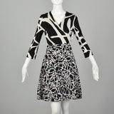 Medium Diane Von Furstenberg Wrap Dress Tie Waist Black Abstract Print