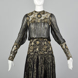 Small Marc Vaughan 1970s Sheer Black and Metallic Gold Dress