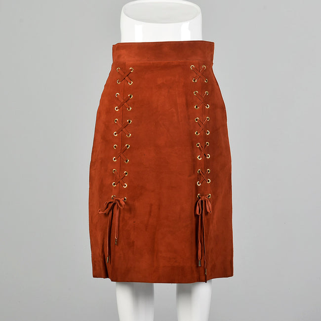 Via Veneto Orange Suede Skirt