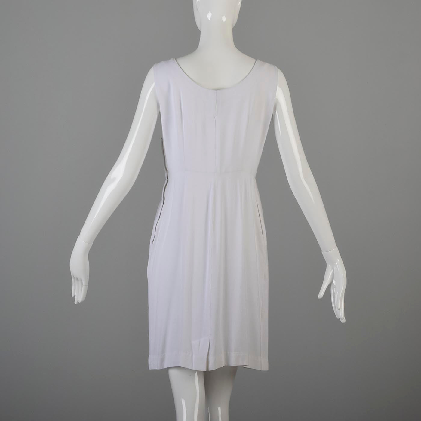 1950s White Day Dress with Floral Embroidery