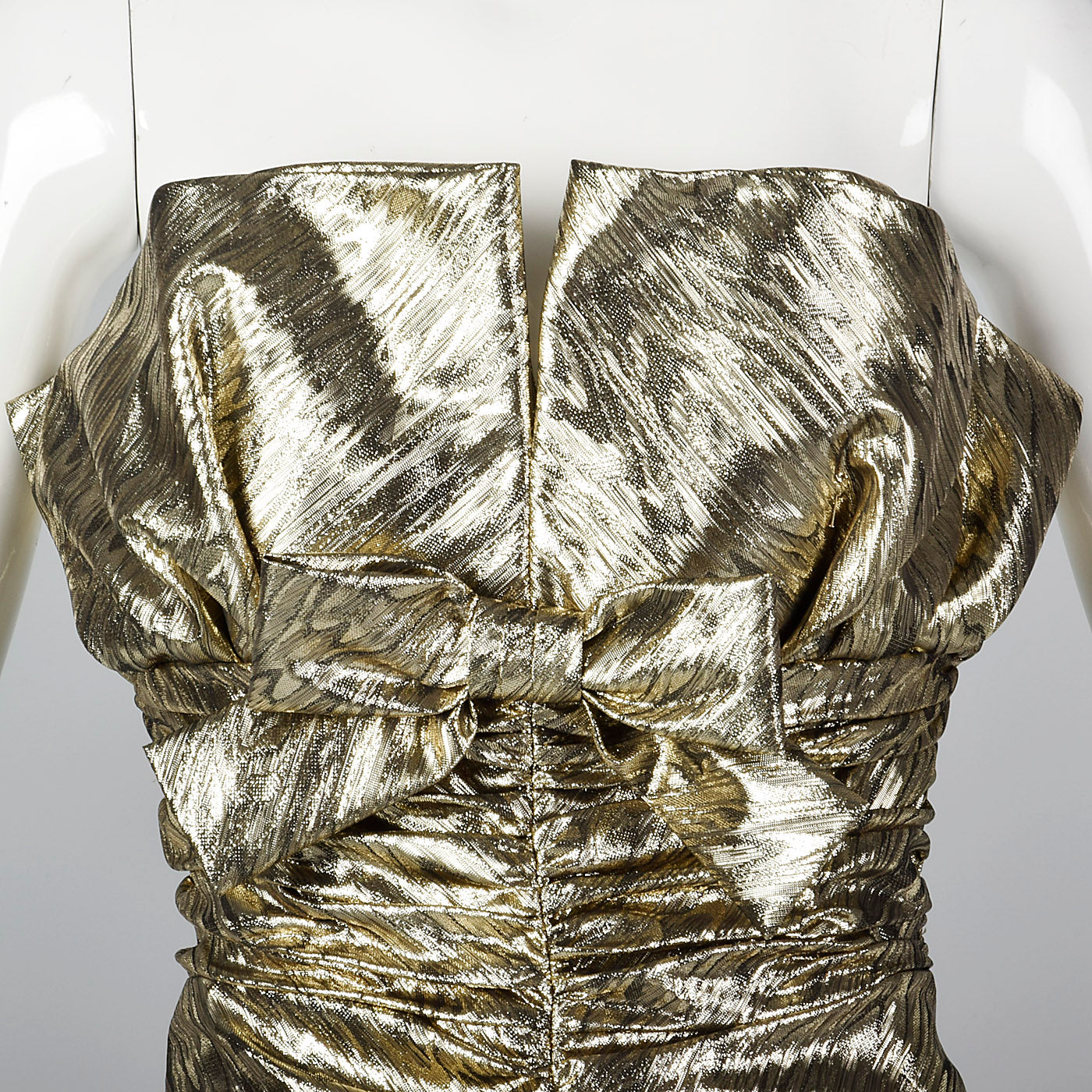 1980s Victor Costa Metallic Gold Strapless Party Dress