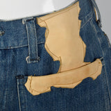 1970s Bohemian  Denim & Leather Patch Skirt