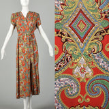 XS 1940s Dressing Gown Cold Rayon Robe Wrap Dress