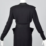 1940s Femme Fatale Black Rayon Dress with Pointed Pockets