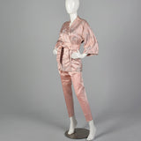 Dynasty 1960s Pink Silk Wrap Jacket and Cigarette Pant Set