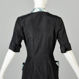 1950s Black Hostess Dress with Aqua Trim