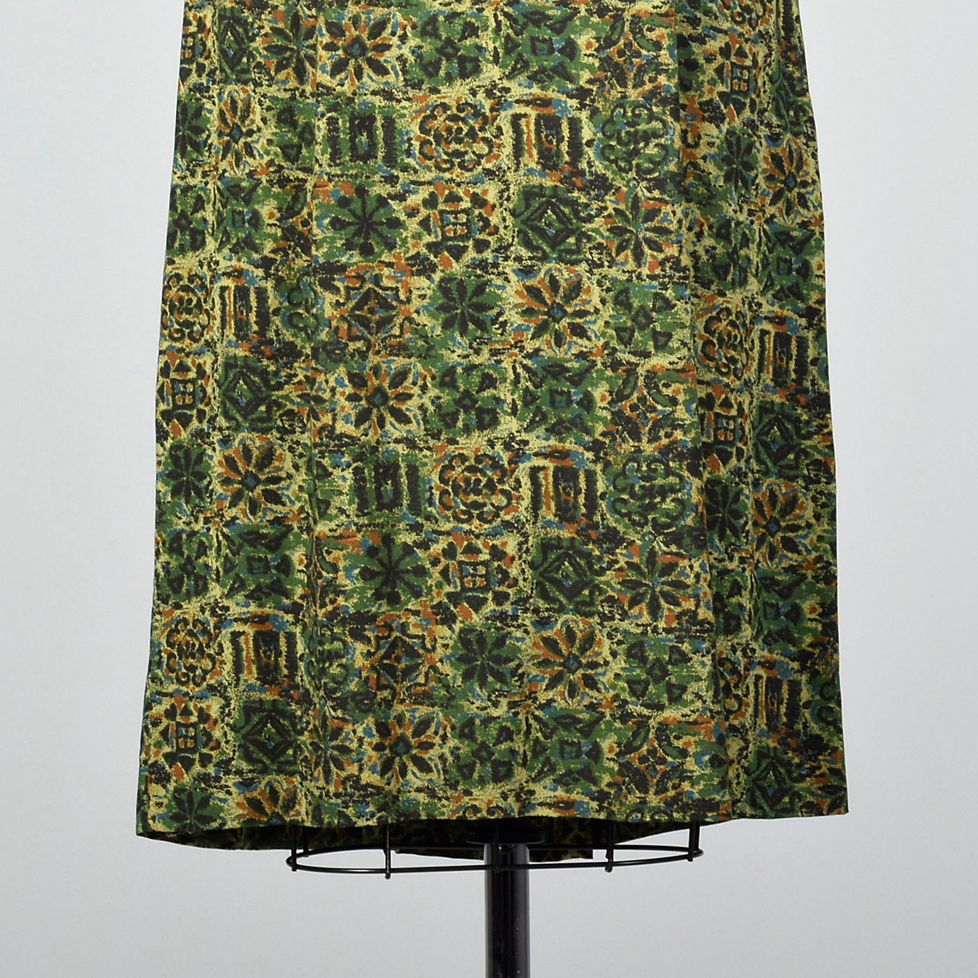 1950s Green Print Day Dress with Dolman Sleeves