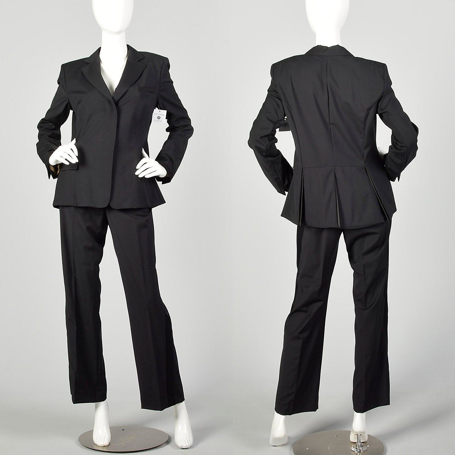 Medium 2000s Strenesse Tuxedo Hollywood Waist Trousers Black Satin Stripe Formal Suit