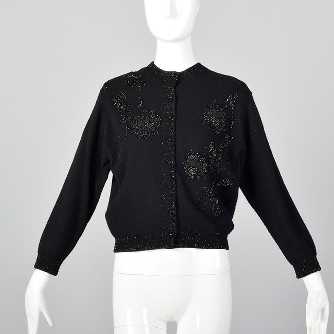 1960s Black Cardigan with Beading