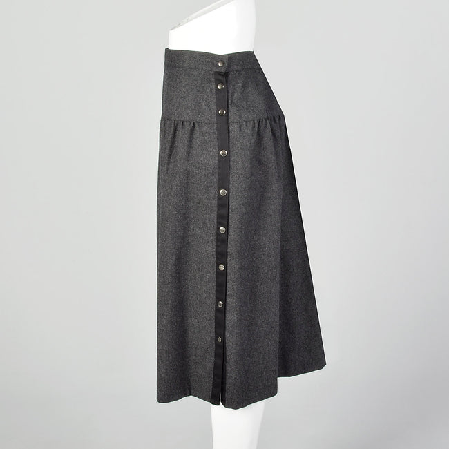 Saks Fifth Avenue Grey Wool Skirt With Snap Sides