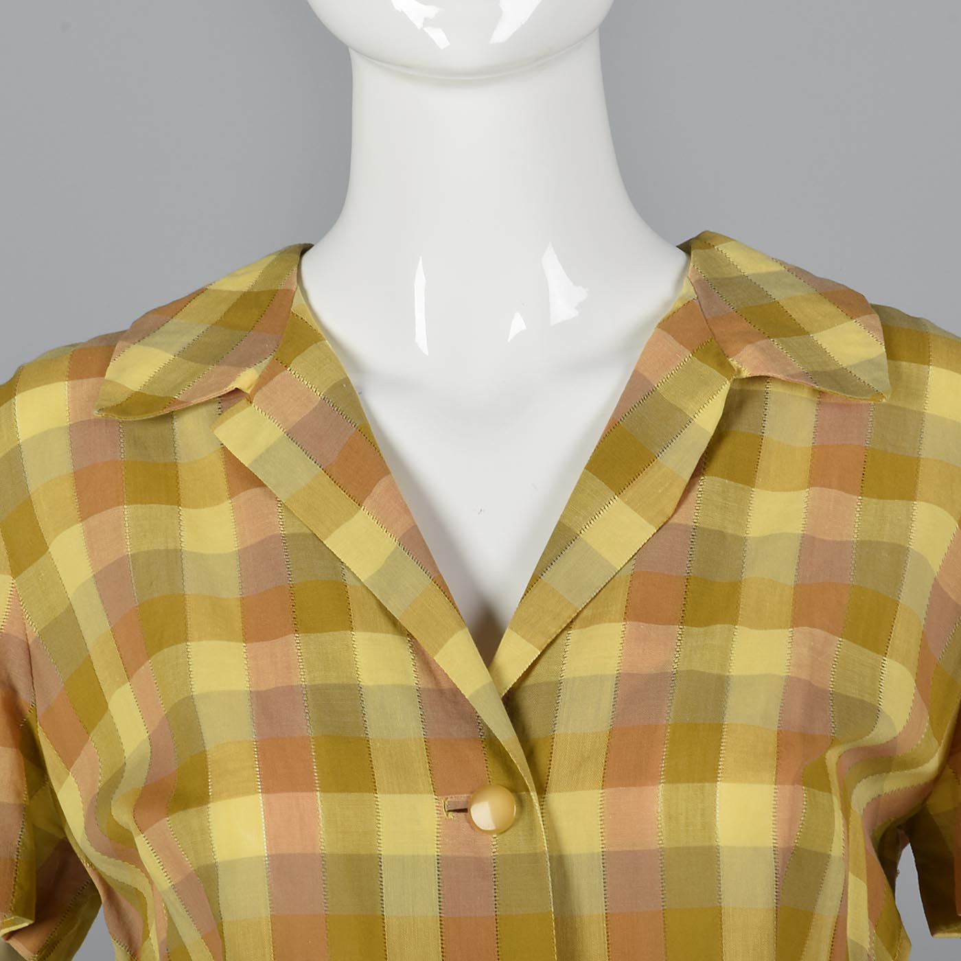 1950s Yellow Plaid Cotton Day Dress