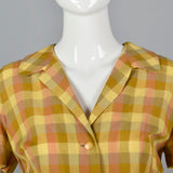 1950s Yellow Plaid Cotton Day Dress