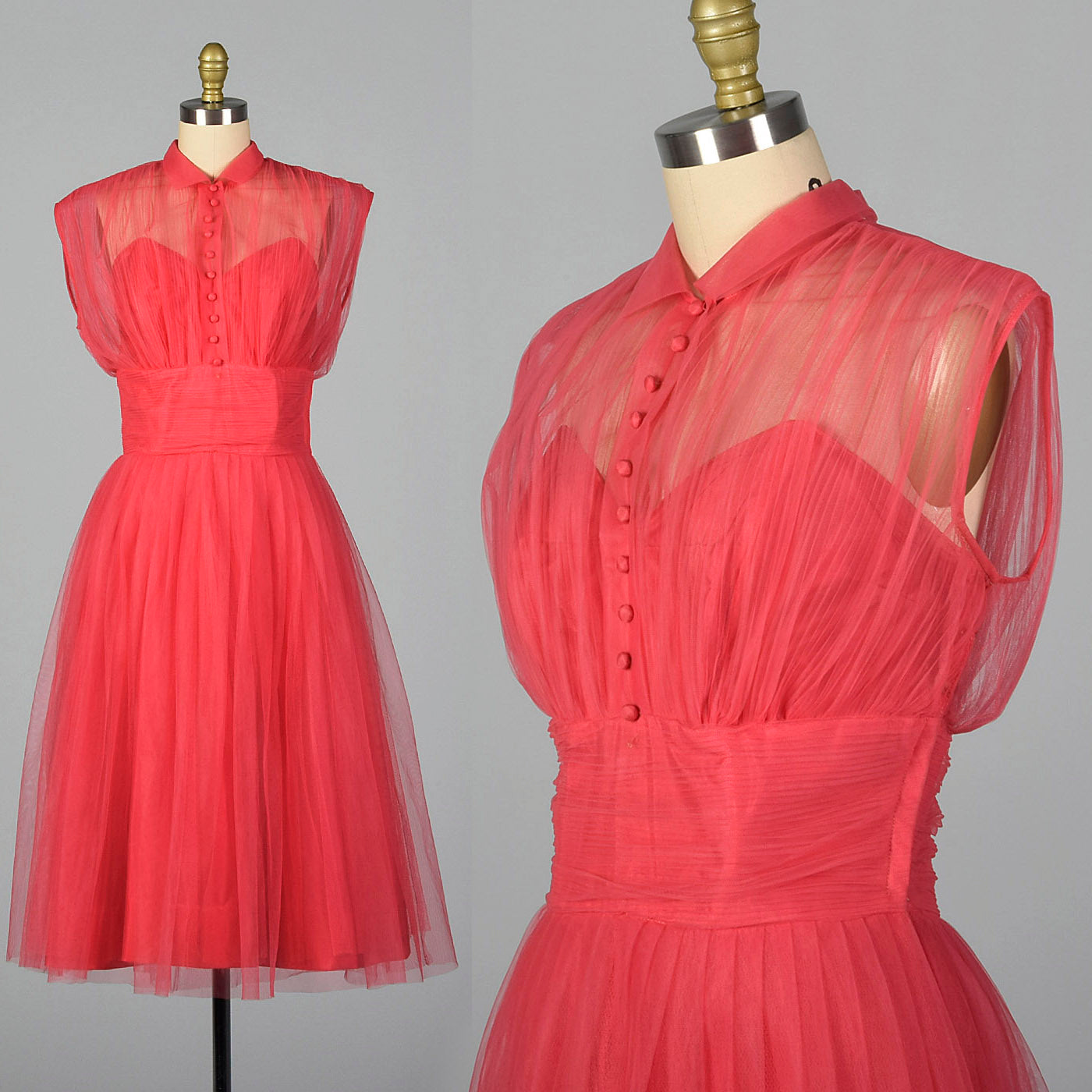 1950s Emma Domb Pink Tulle Party Dress