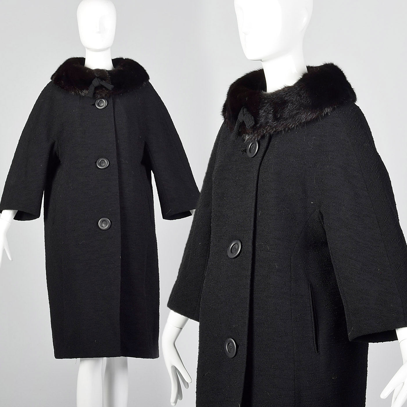 1950s Black Wool Coat with Mink Collar