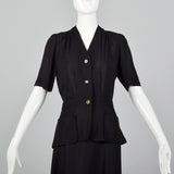1940s Black Short Sleeve Blouse and Skirt Set