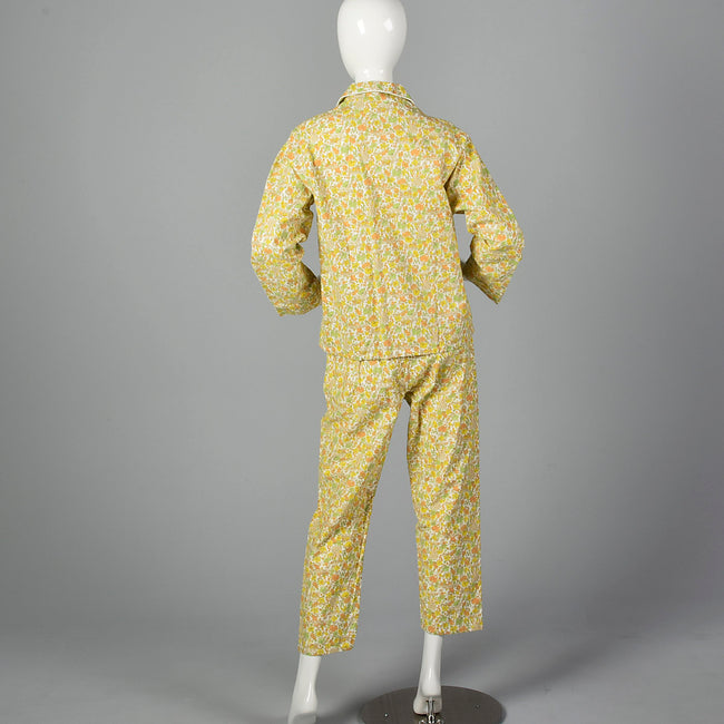1960s Flannel PJ Set in Orange Floral Print