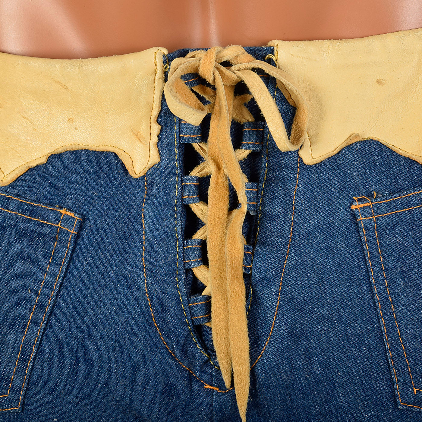 1970s Mens Bell Bottom Jeans with Lace Up Waist