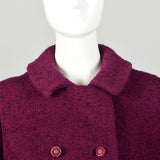 Small 1960s Coat Mauve Tweed Double Breasted Boucle Winter Vintage Outerwear