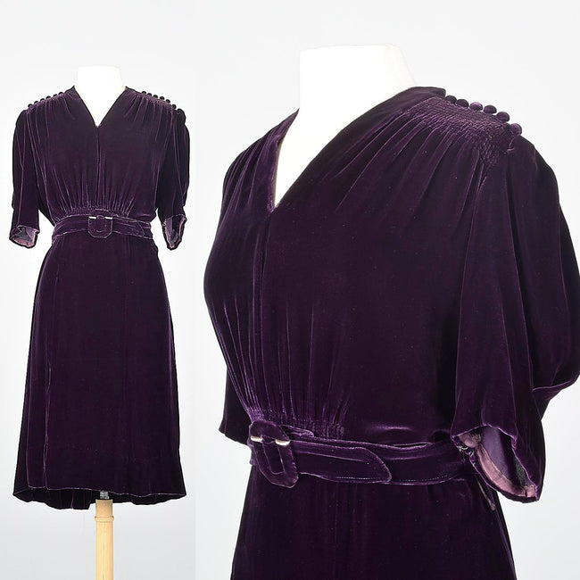 1930s Purple Silk Velvet Dress Art Deco