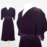 1930s Purple Silk Velvet Dress Art Deco