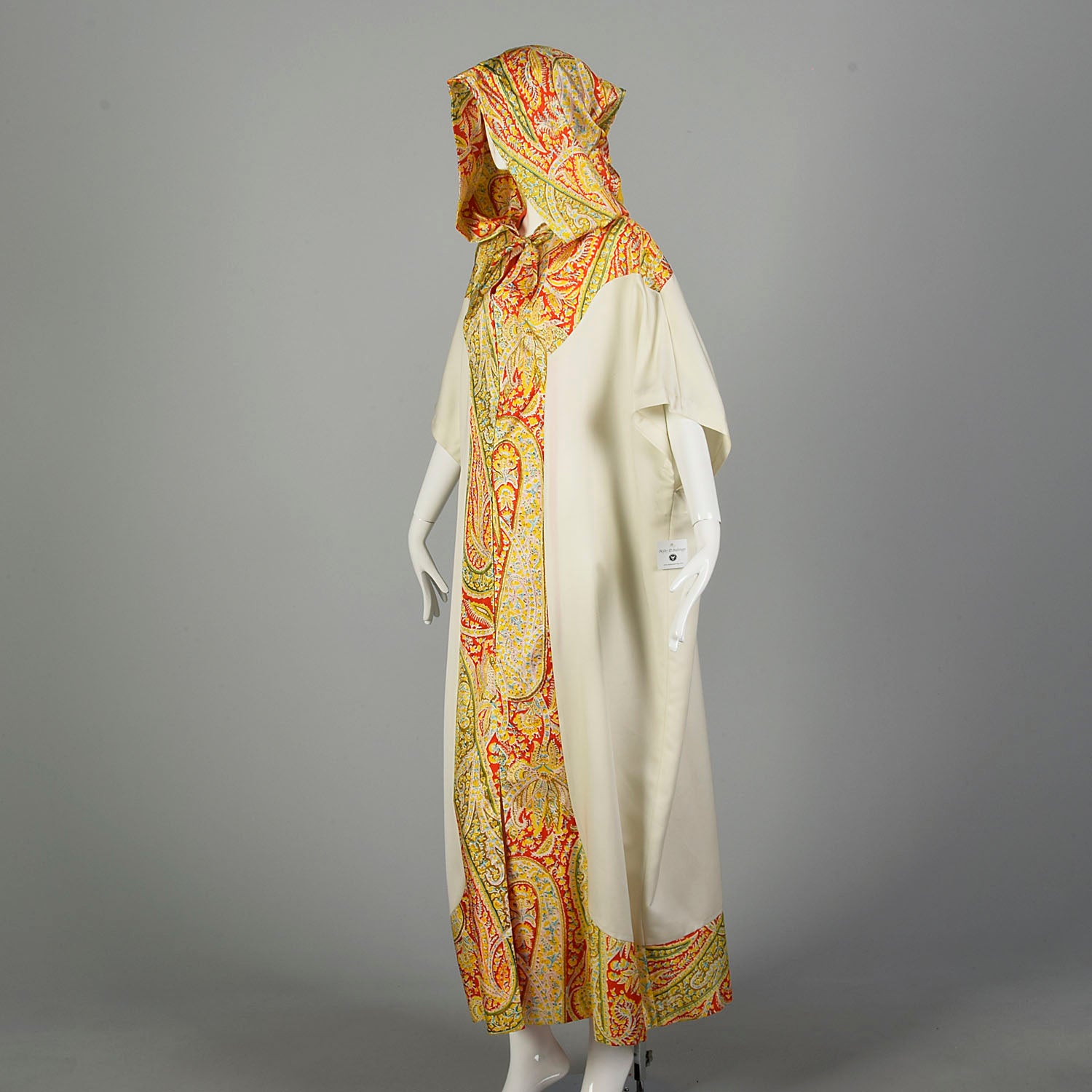 1970s Hooded Boho Kaftan Loose Flowy Ethnic Maxi Dress