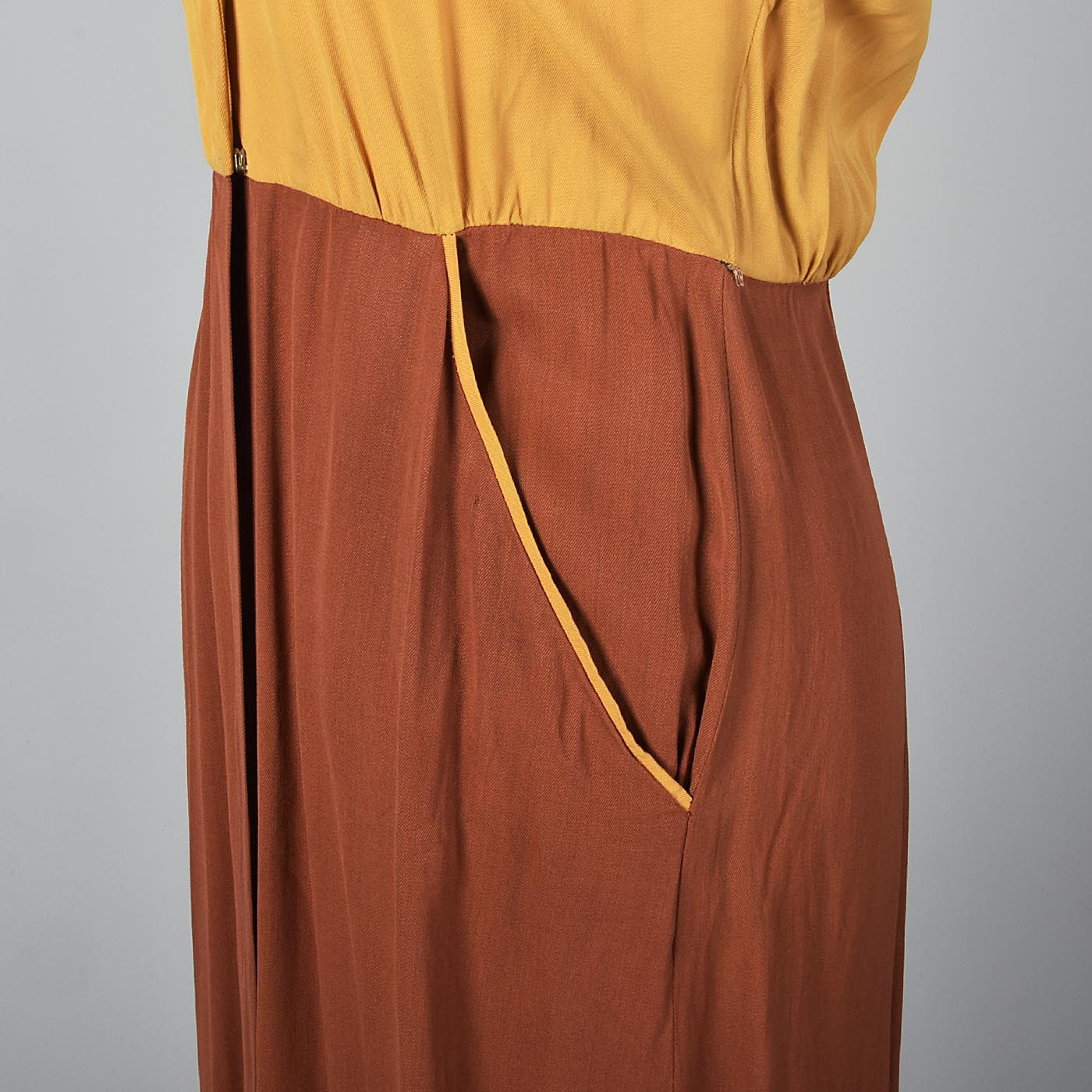 1950s Yellow and Brown Gaberdine Day Dress