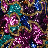 Medium 1990s Oleg Cassini Shirt Multicolored Sequin Formal Long Sleeve Eveningwear