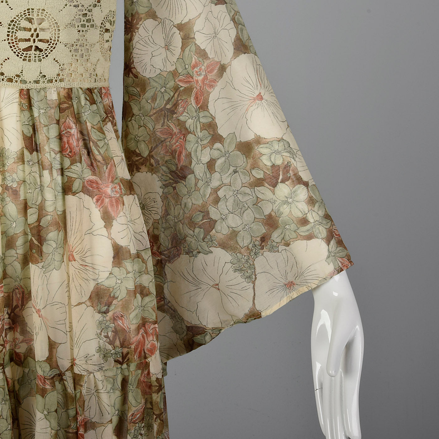 1970s Gunne Sax Brown Floral Maxi Dress