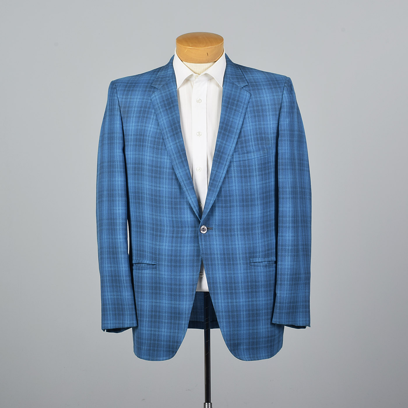 1950s Blue Plaid Jacket with Slim Lapel