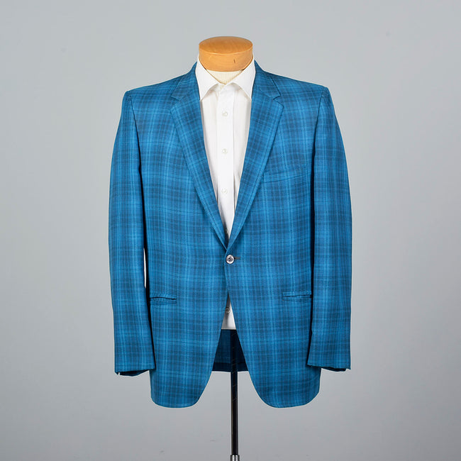 1950s Blue Plaid Jacket with Slim Lapel