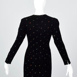 1980s Oscar de la Renta Black Velvet Dress with Rainbow Rhinestones
