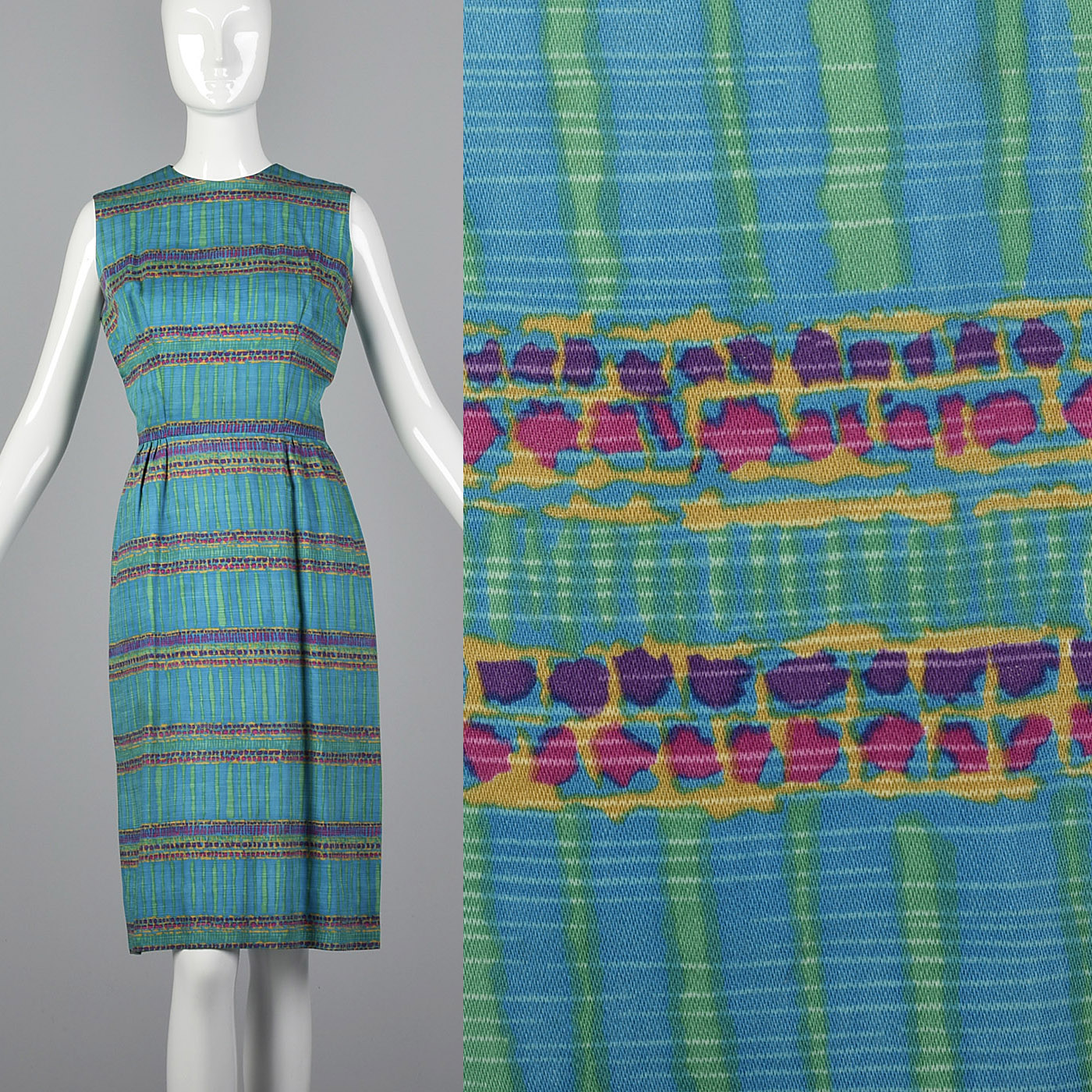 1950s Teal Print Dress