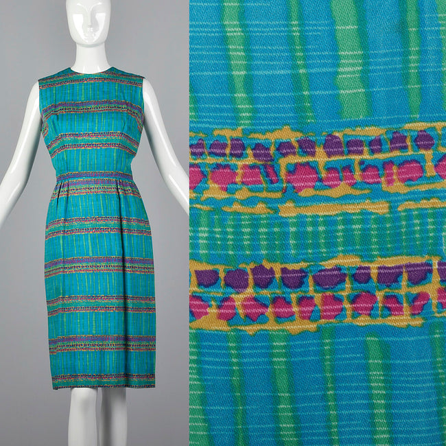 1950s Teal Print Dress