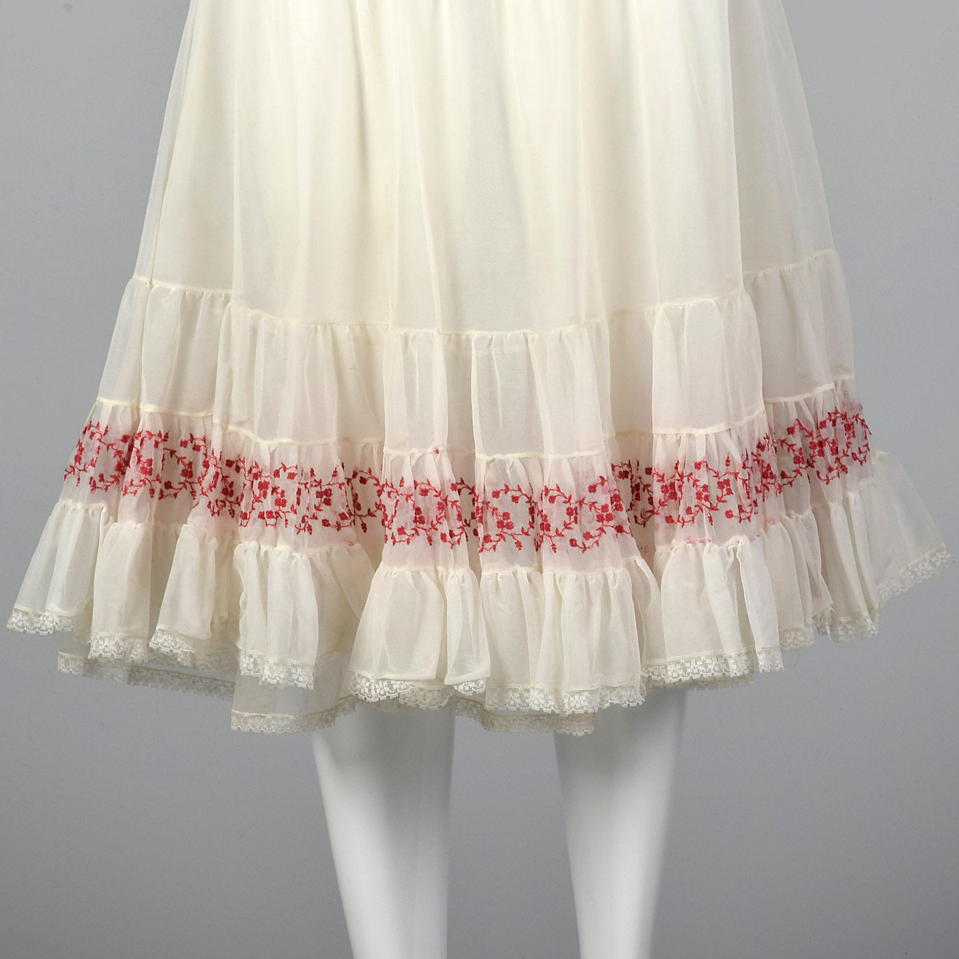 1950s White Half Slip with Red Embroidery