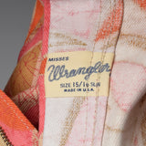 1970s Wrangler Pink and Orange Abstract Print Bellbottoms