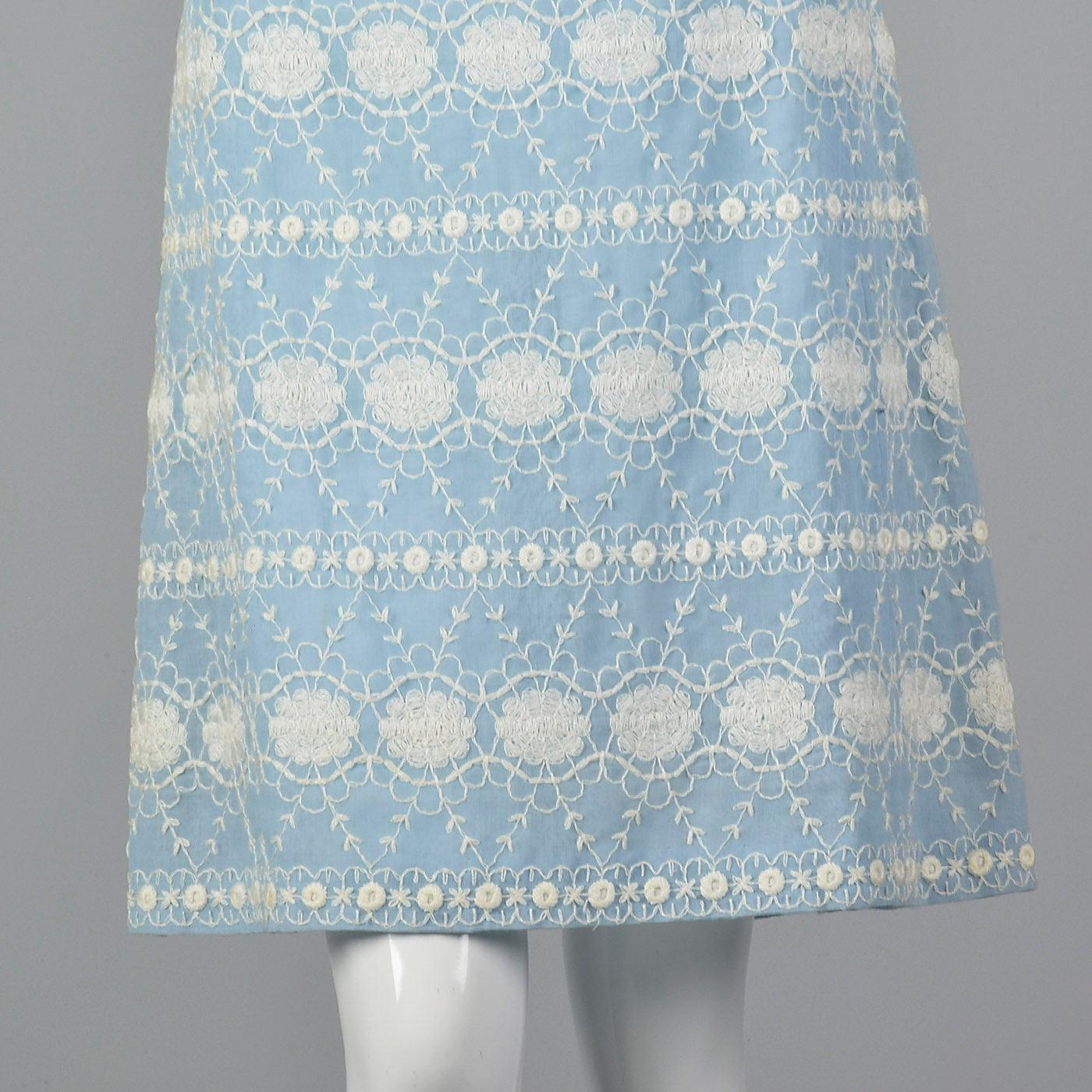 1960s Baby Blue Dress with White Embroidery