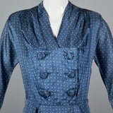 1950s Blue Silk Dress with Hourglass Shape