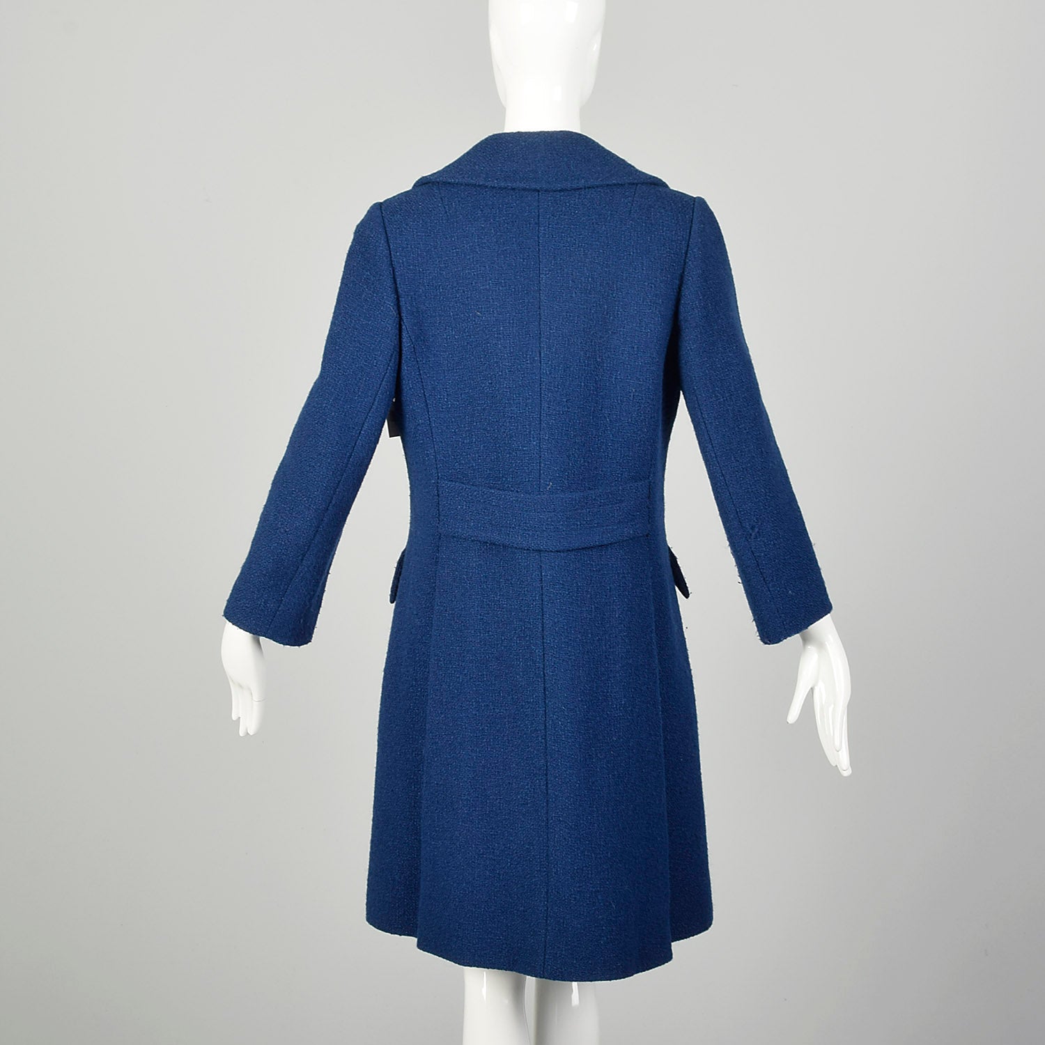 Small 1960s Coat Blue Mod Wool Tweed Double Breasted Winter Outerwear