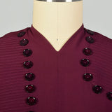 Medium 1950s Dress Plum Rayon Short Sleeve Casual Pin-Tuck Dress