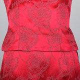 1960s Dark Pink Floral Top and Skirt Set