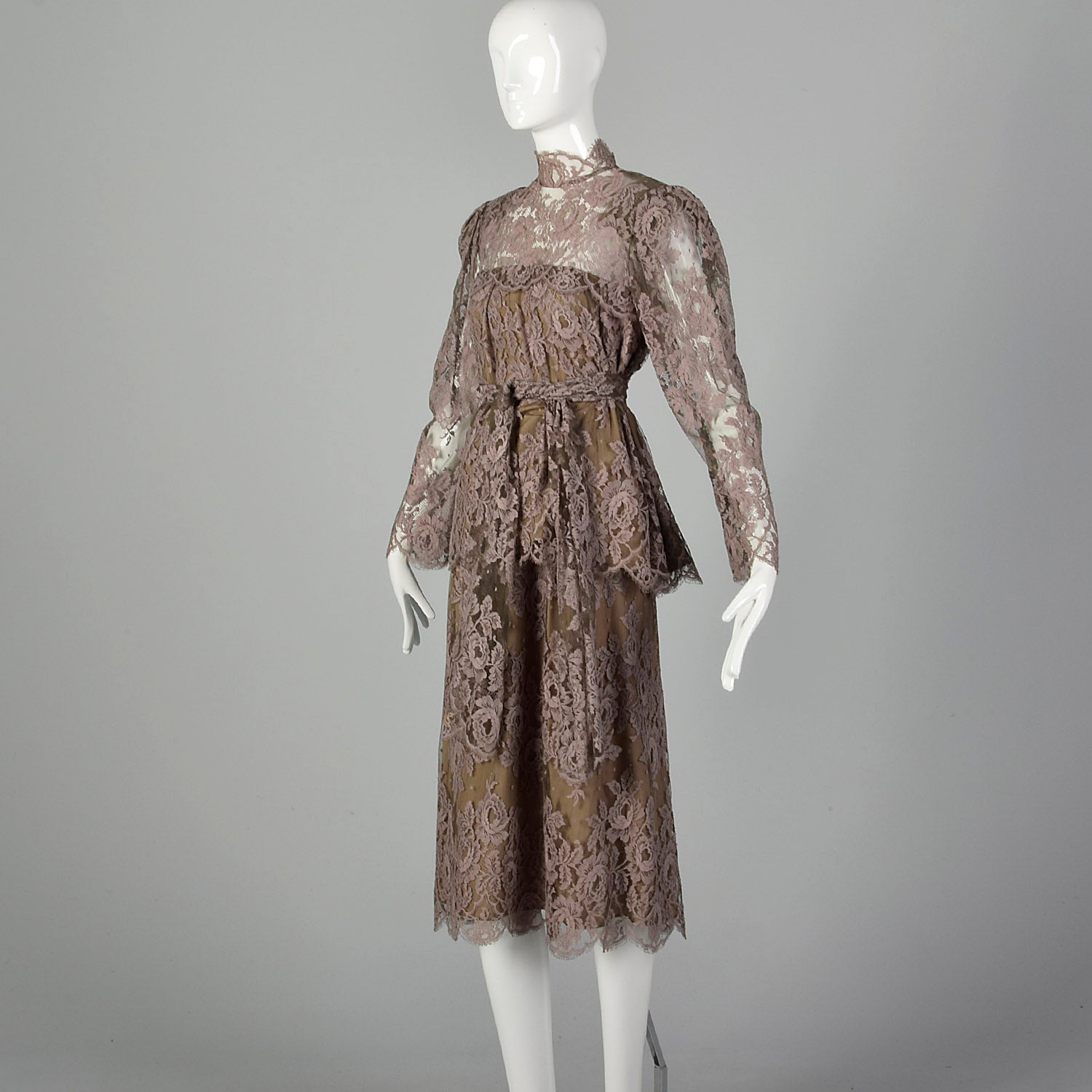 Large Becky Bisoulis 1980s Mauve Lace Skirt Set