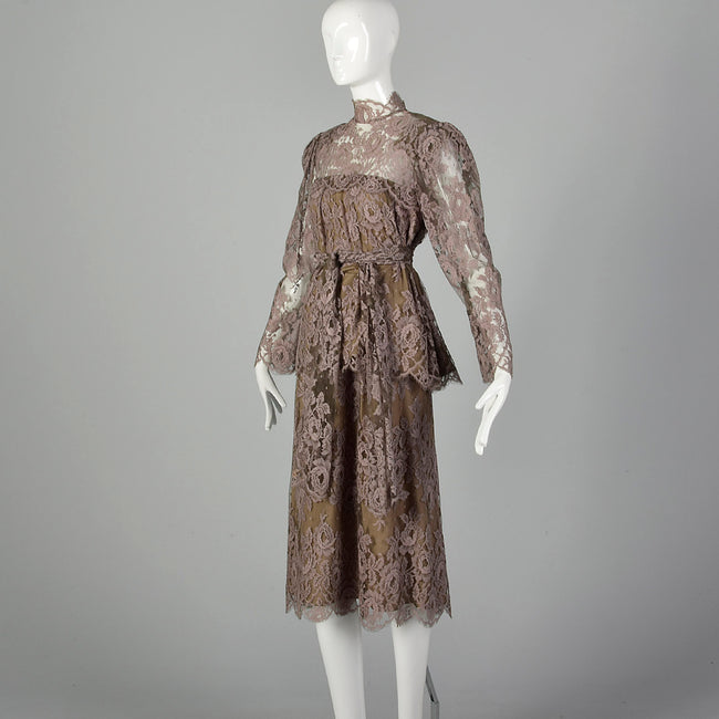 Large Becky Bisoulis 1980s Mauve Lace Skirt Set